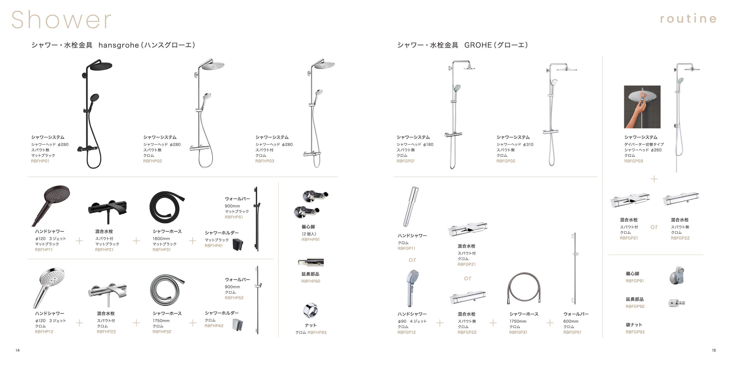 セミオーダーバスルーム「routine」のカタログ（P14-15）